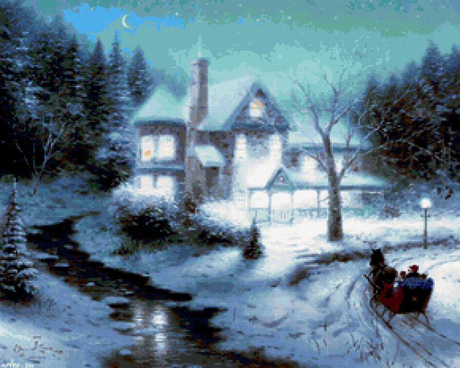 Усадьба - сани, лошадь, усадьба, зима - предпросмотр