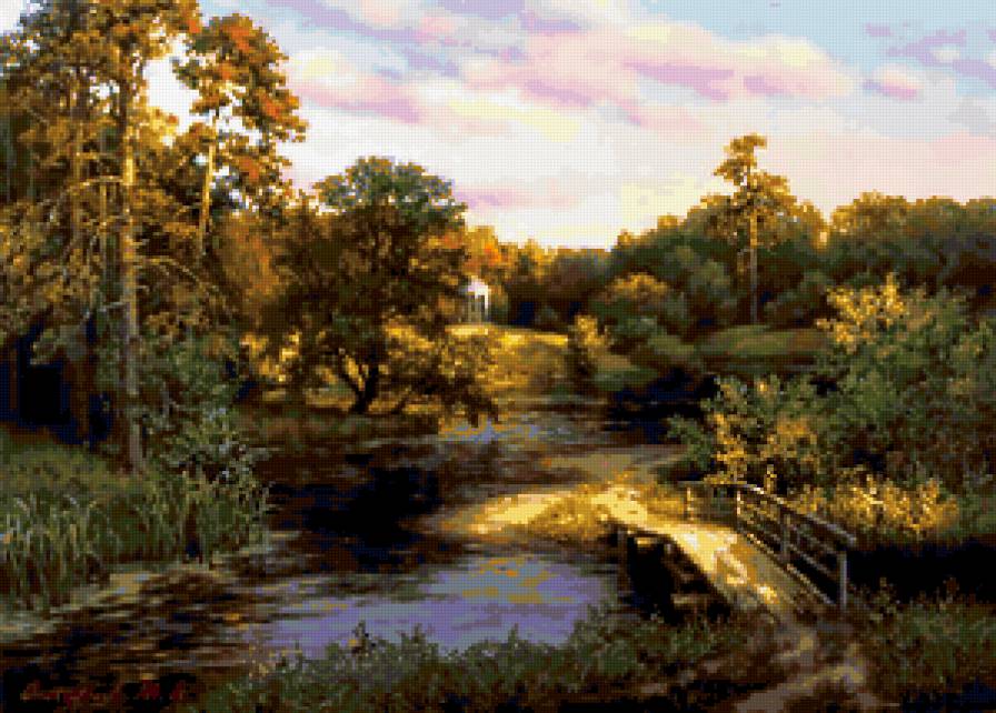 Тихая речка - мостик, беседка, пейзаж, лето, река, природа - предпросмотр