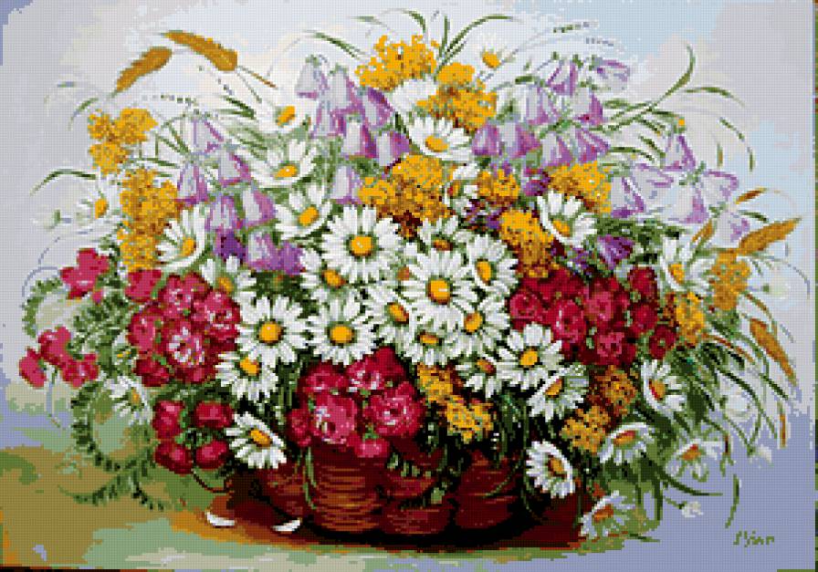 полевые цветы - букет, колокольчики, цветы, ромашки - предпросмотр