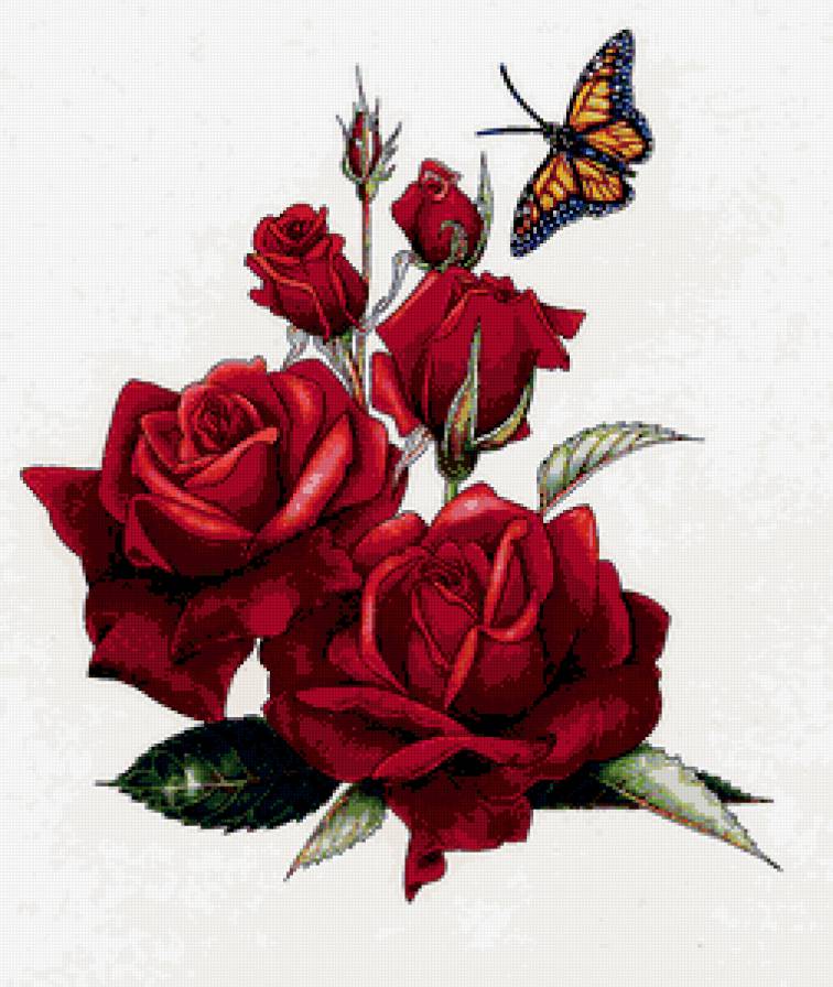 №351878 - цветы, насекомые, подушка, бабочка, розы - предпросмотр