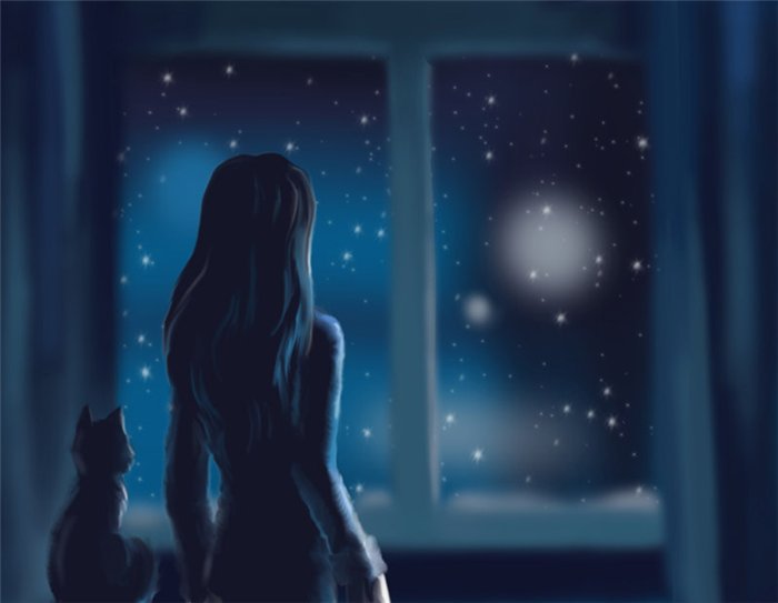 Вид из окна - окно, девушка, кот - оригинал