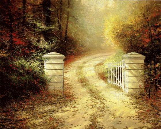 Осенние ворота - девушка, карти, красота женщины, цветы, дети, фэнтези, живопись - оригинал