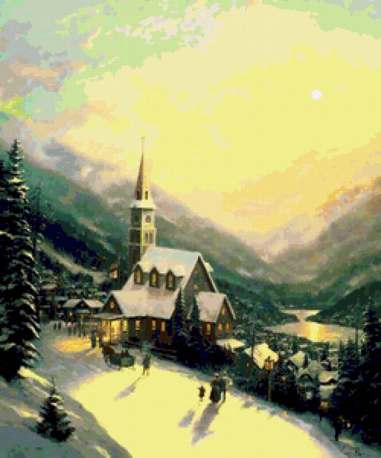 Деревня в лунном свете - цветы, фэнтези, красота женщины, карти, живопись, дети, девушка - предпросмотр