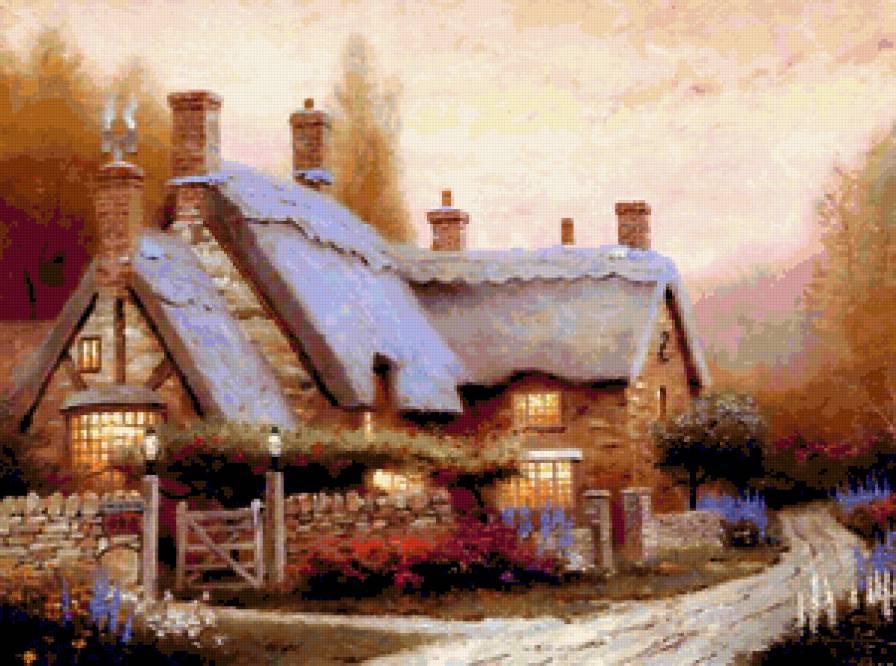 Деревенский дом - дети, живопись, фэнтези, девушка, красота женщины, карти, цветы - предпросмотр