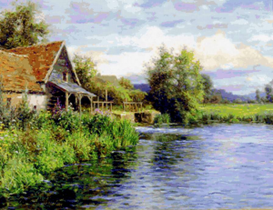 Дом на берегу реки. - природа., домики, пейзаж, река - предпросмотр