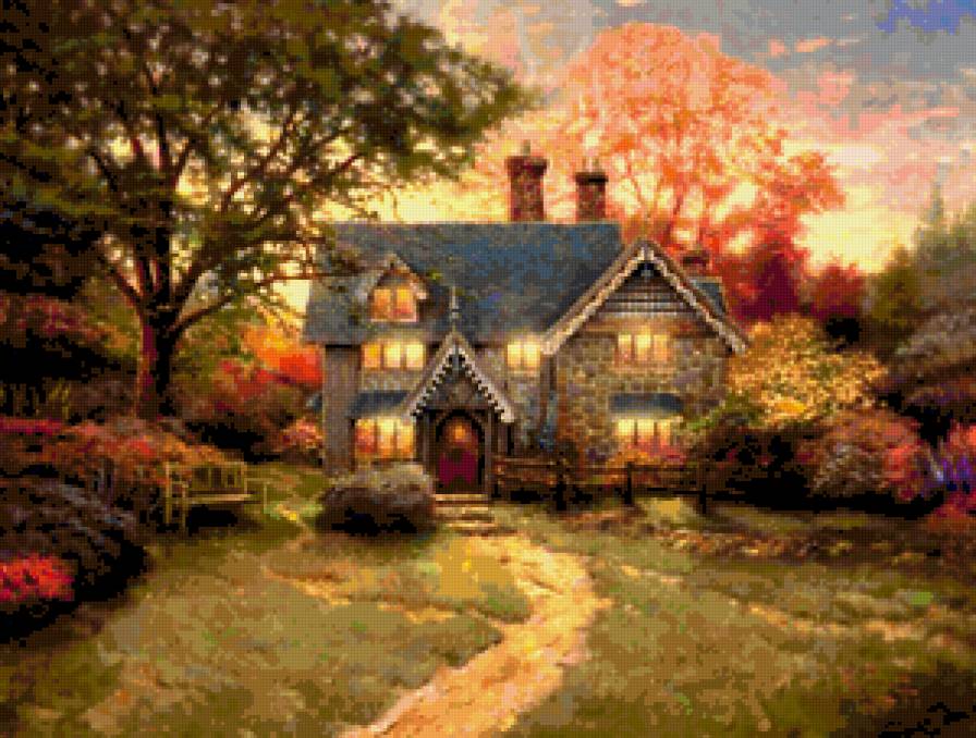 Пряничный дом - фэнтези, живопись, девушка, дети, красота женщины, карти, цветы - предпросмотр