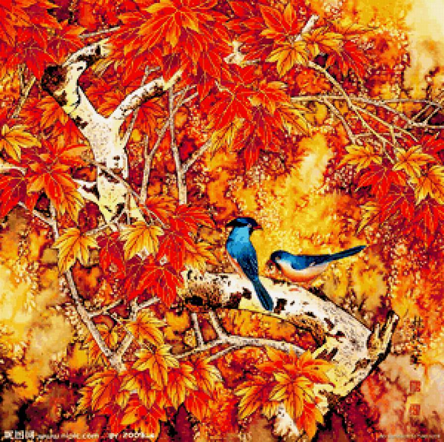 Китайские мотивы - птицы, китайская живопись, природа, китай, растения, восток - предпросмотр