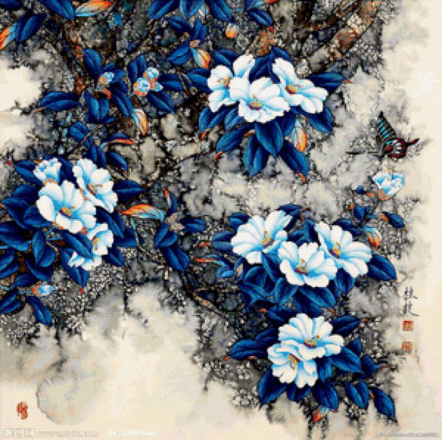 Китайские мотивы - растения, восток, китай, цветы, китайская живопись - предпросмотр