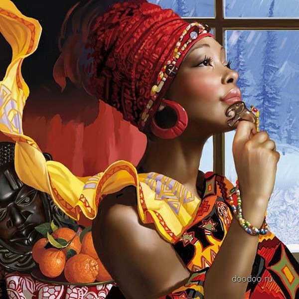 Иллюстрации Татьяны Дорониной 3 - картина, зима, женщина, фрукты, мулатка - оригинал
