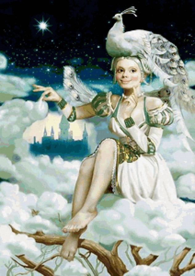 Иллюстрации Татьяны Дорониной 4 - девушка, павлин, сказка, птица.облака, замок, картина - предпросмотр
