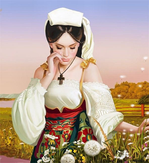 Иллюстрации Татьяны Дорониной 7 - поле, одуванчики, девушка, лето, картина - оригинал