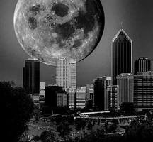Ночной город - луна, мегаполис, черное, ночь, город, дома - оригинал