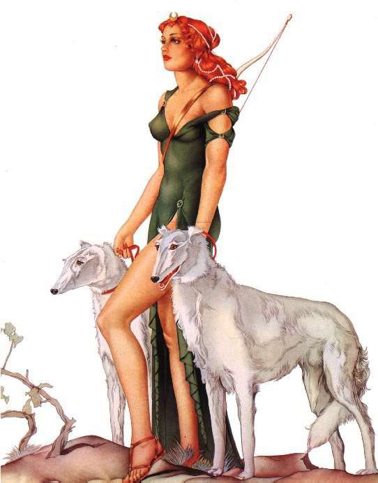 диана охотница - собаки, русская псовая борзая, охота, девушка, диана охотница, она - оригинал