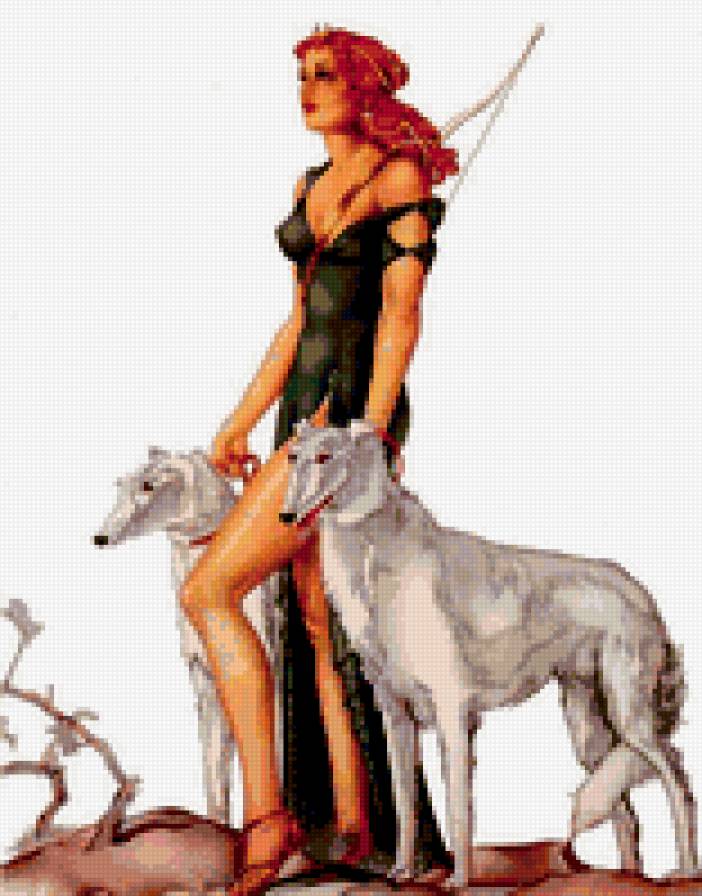 диана охотница - девушка, собаки, русская псовая борзая, охота, она, диана охотница - предпросмотр