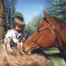 Оригинал схемы вышивки «девочка и конь» (№355681)