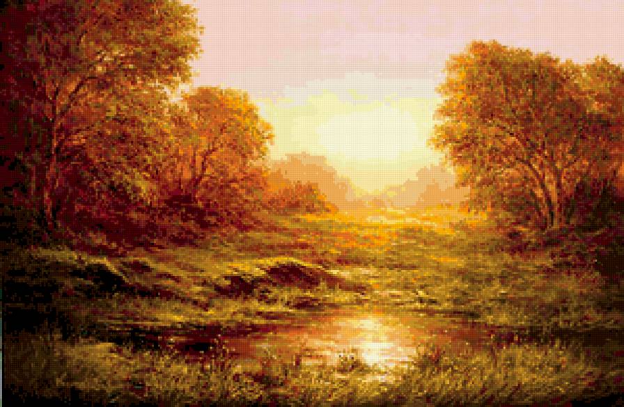 у реки - иваненко, пейзаж, лето, картина - предпросмотр