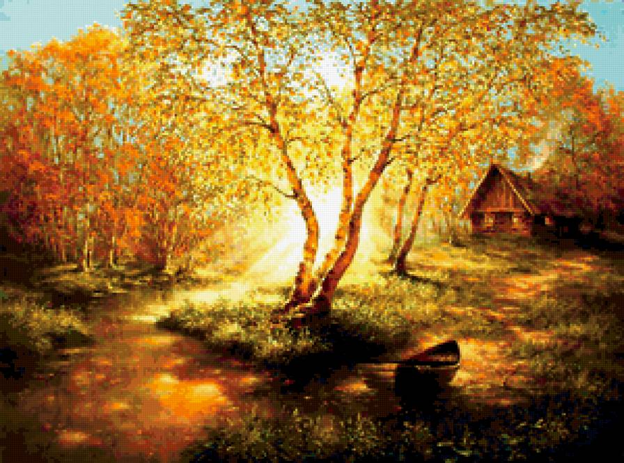 у реки - иваненко, картина, живопись, пейзаж, лето, деревня - предпросмотр