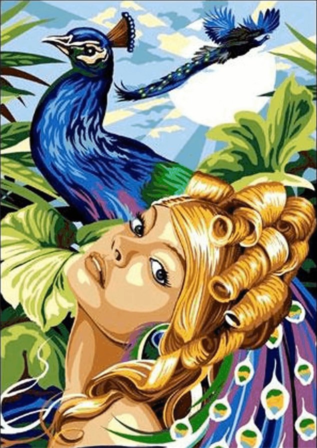 триптих девченки - девченки, павлин, красота, триптих, девушки - оригинал