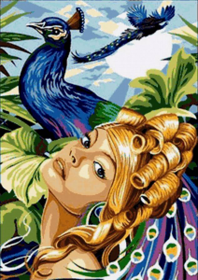 триптих девченки - девченки, девушки, павлин, красота, триптих - предпросмотр