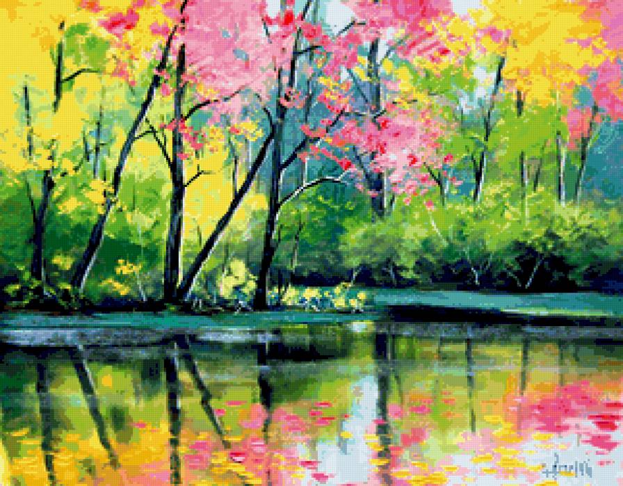 Осенняя заводь - осень, лес, река, пейзаж - предпросмотр