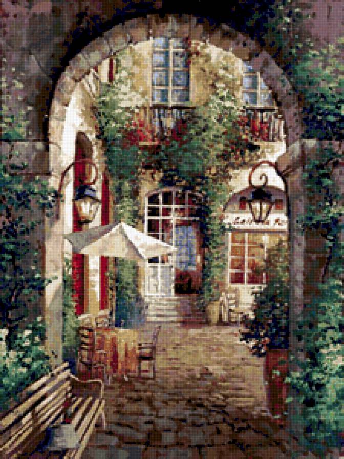 Кафе на тихой улице - пейзаж, городской пейзаж, кафе, улица - предпросмотр