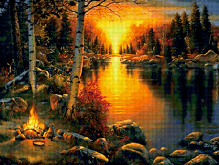 Закат - закат, природа, река, лес - предпросмотр