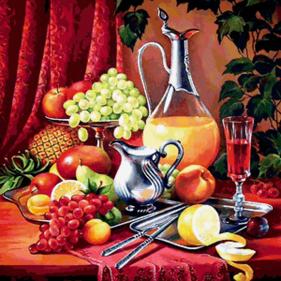 Натюрморт - натюрморт, фрукты, вино - предпросмотр