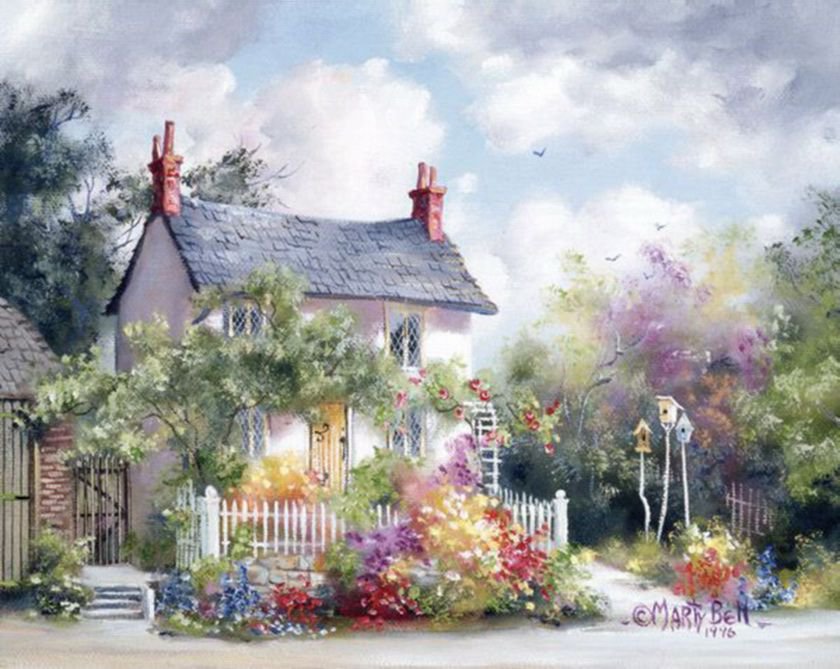 Домики от Марти Белл - пейзажи, домики - оригинал