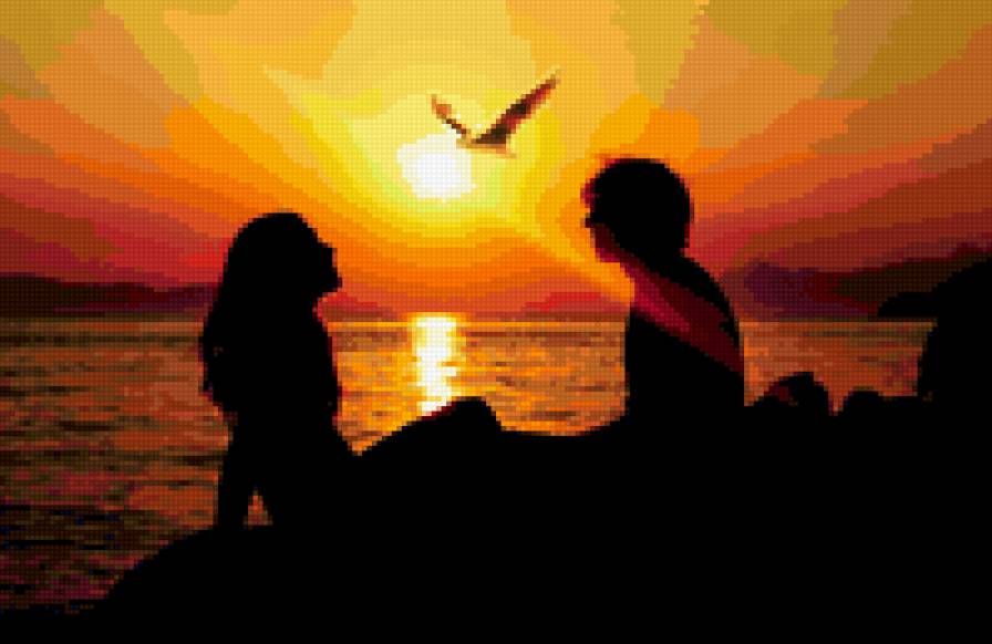 Пара на закате - пара, силуэты, закат, море - предпросмотр