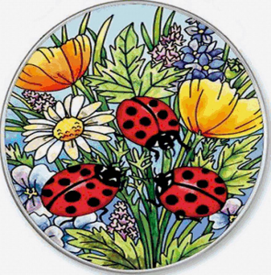 цветы и коровки - букет, цветы - предпросмотр