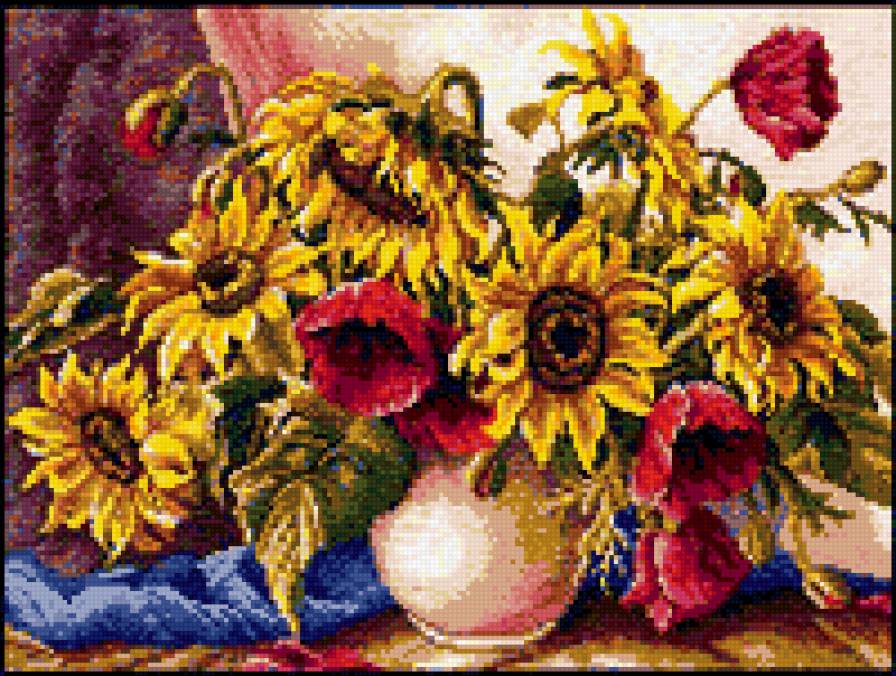 подсолнухи - цветы, подсолнухи, маки - предпросмотр