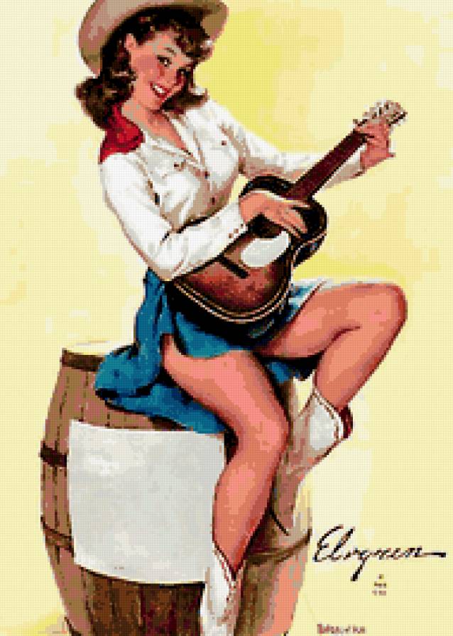 ретро девушка - красота, девушка, она, винтаж, пин-ап, гитара, тело, ретро - предпросмотр