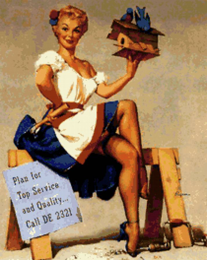 ретро девушка - винтаж, пин-ап, тело, девушка, скворечник, красота, ретро, птицы, она - предпросмотр