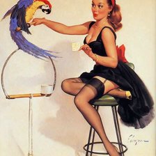 Схема вышивки «ретро девушка с попугаем»