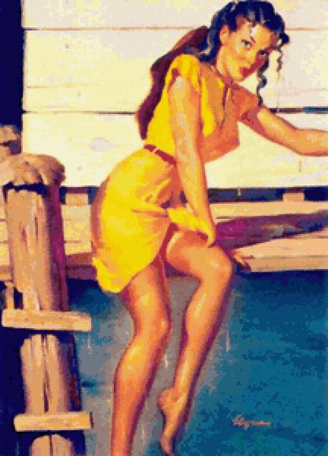 ретро девушка - вода, красота, винтаж, девушка, она, ретро, пин-ап, тело, чулки - предпросмотр