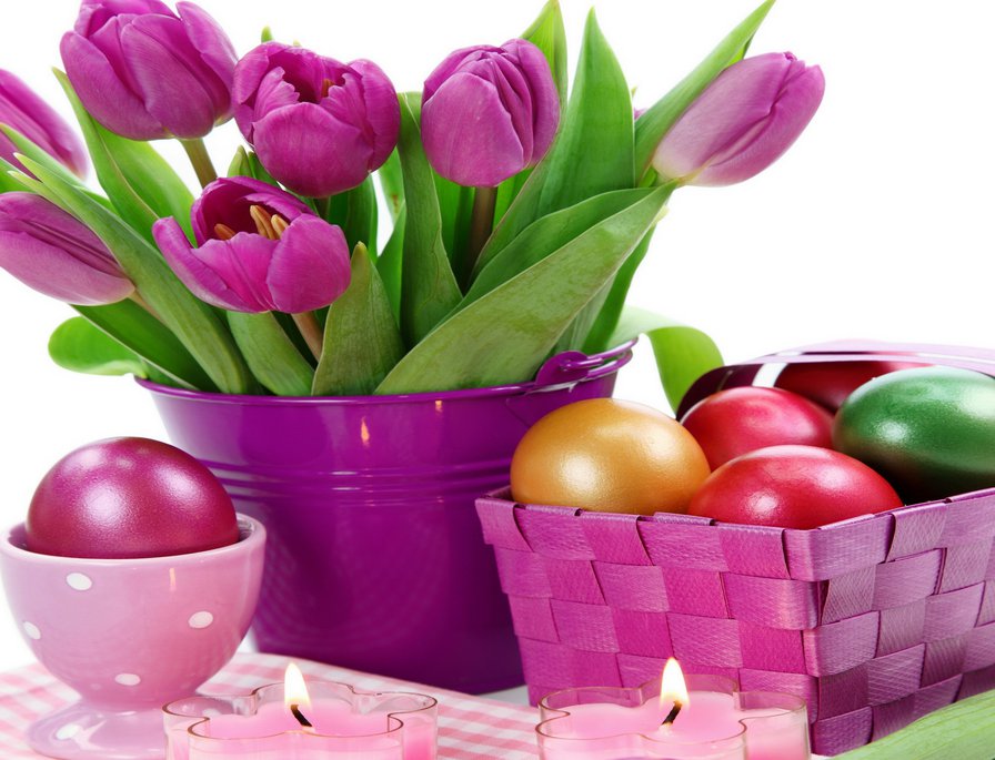 №357875 - тюльпаны, пасха, яйца, свечи - оригинал