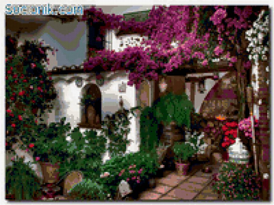 Цветник у дома - лето, дом, цветы - предпросмотр