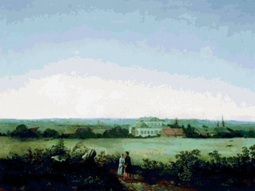 Алексей Саврасов. Вид в окрестностях Москвы с усадьбой - москва, река, девушки, живопись - предпросмотр