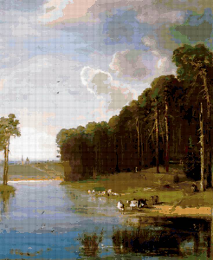 Алексей Саврасов.Сосновый бор на берегу реки, 1890-е - река, живопись, природа, сосны - предпросмотр