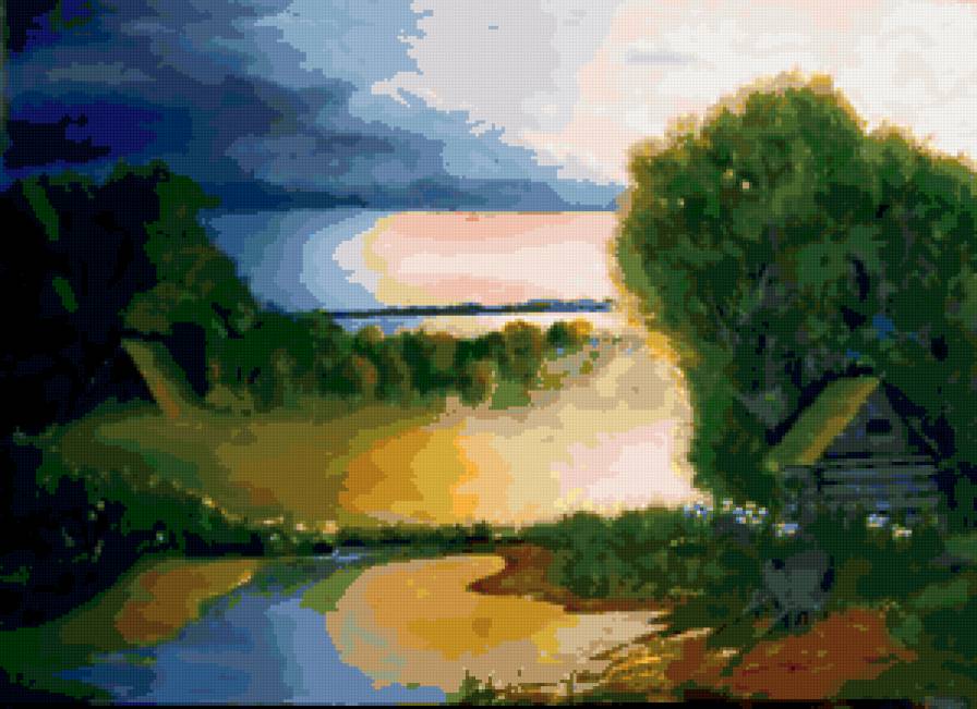 Вера Владимировна Гундакова "После грозы" - домик, гроза, природа - предпросмотр