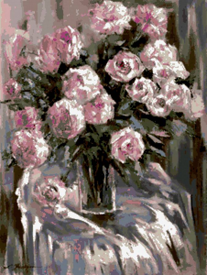 Елизавета Яшина "Лирика" - букет, цветы, картина, пионы - предпросмотр