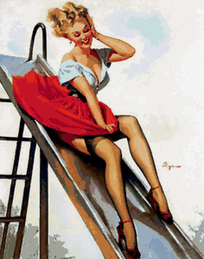 ретро девушка - девушка, она, горка, ретро, игра, винтаж, чулки, красота, забава, пин-ап - предпросмотр