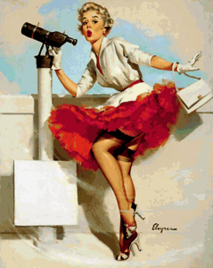 ретро девушка - пин-ап, винтаж, чулки, красота, она, сумочка, ветер, ретро, девушка - предпросмотр