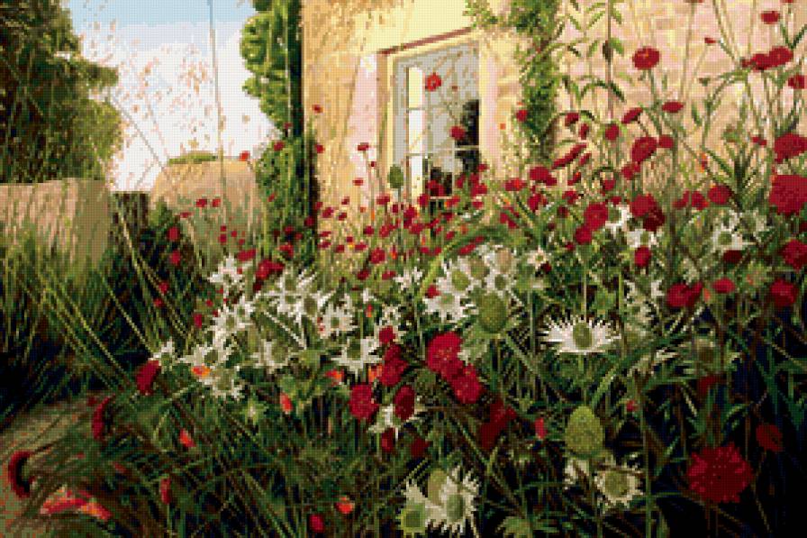 Художник Элиас Кондори - дом, цветы, окно - предпросмотр