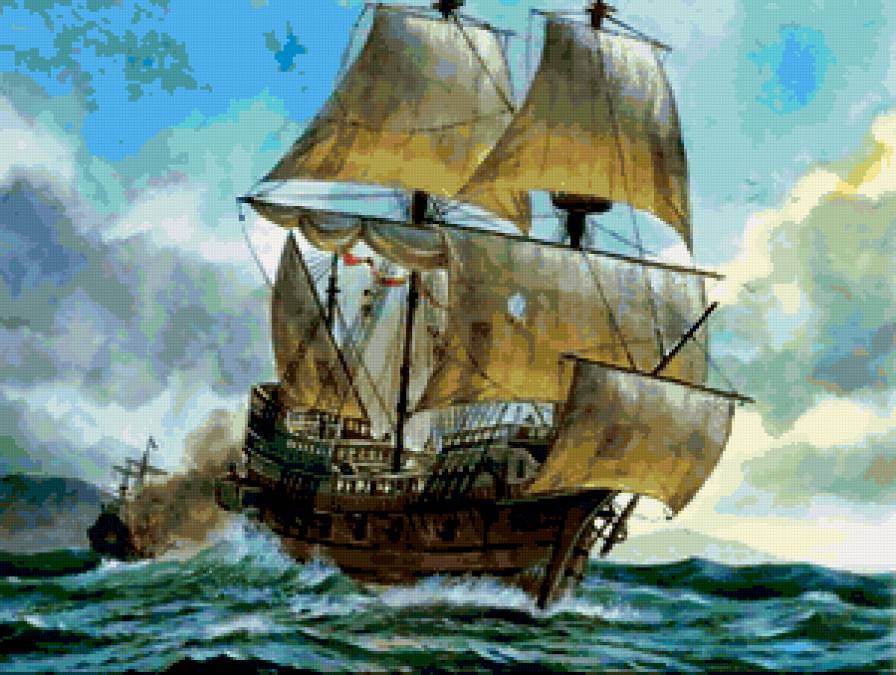 Фрегат - парусник, корабль, фрегат, природа, море - предпросмотр
