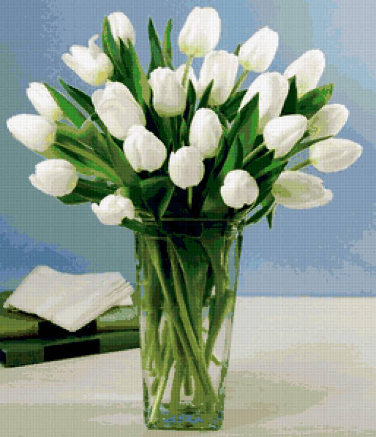 тюльпаны - весенние цветы, тюльпаны, ваза, красота, белые, букет, цветы - предпросмотр