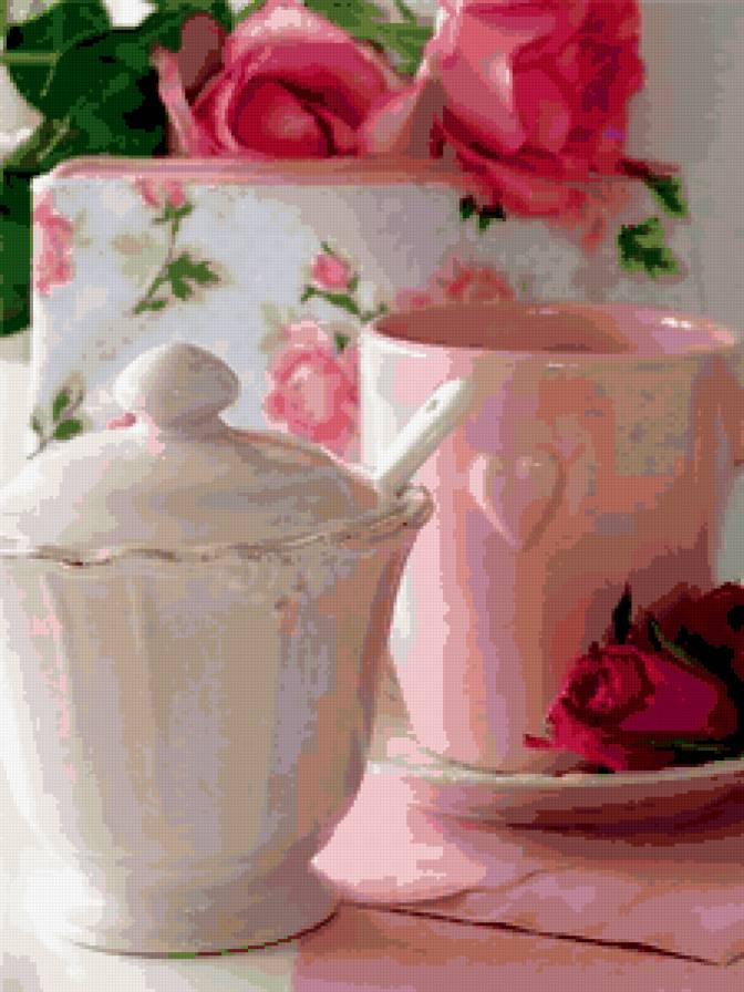 для кухни - розовое, розы, чашка, цветы, для кухни - предпросмотр