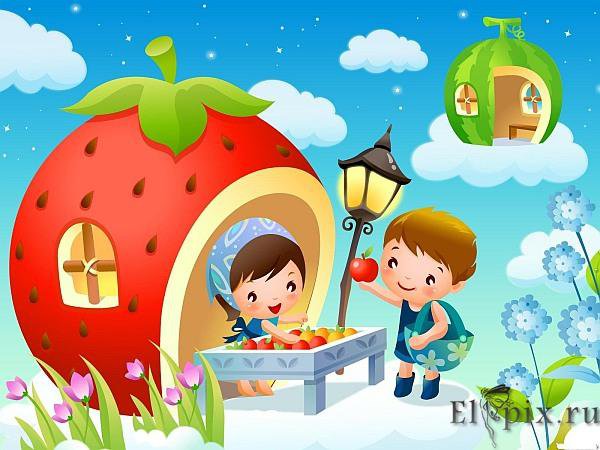 детская - детям, клубника, яблоки, димок, детская, цветы, дети, сказка, фонарь - оригинал