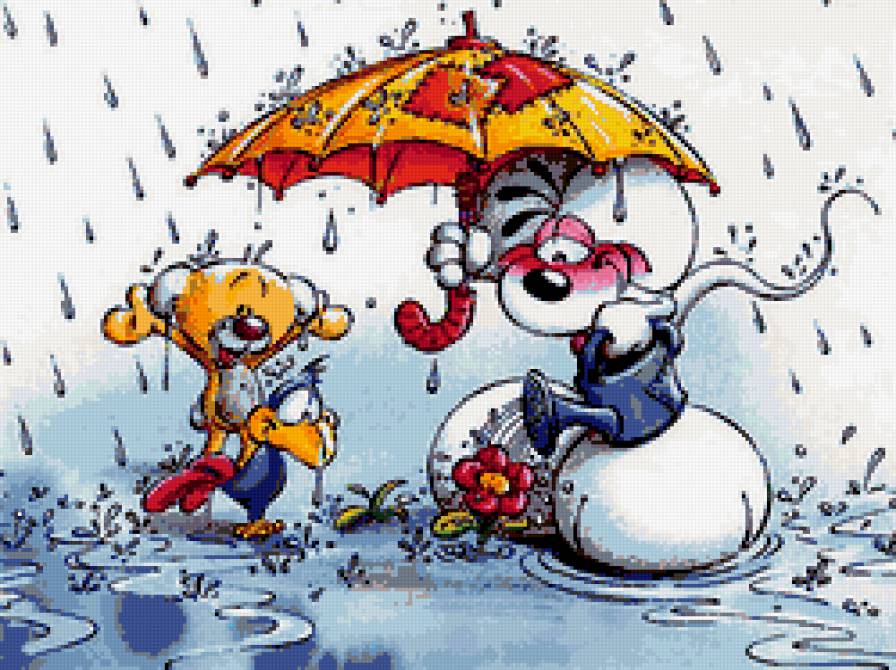 дождь - детям, лужа, дождь, зонт, птица, медведь, цветок - предпросмотр