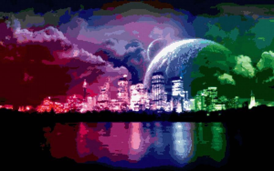 Город власти - луна, ночь, город - предпросмотр